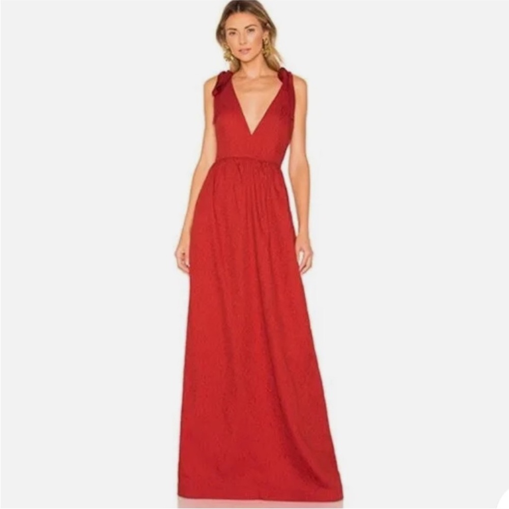 Rebecca Vallance sz 6 Harlow Tie Shoulder Gown Dress Textured Red